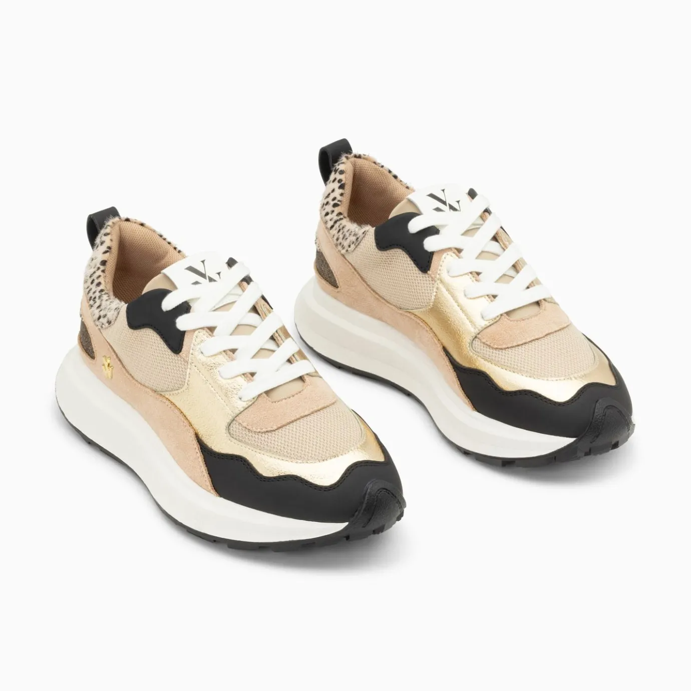 Vanessa Wu Sneakers | Baskets Alice Beige Et Noir A Semelle Oversize