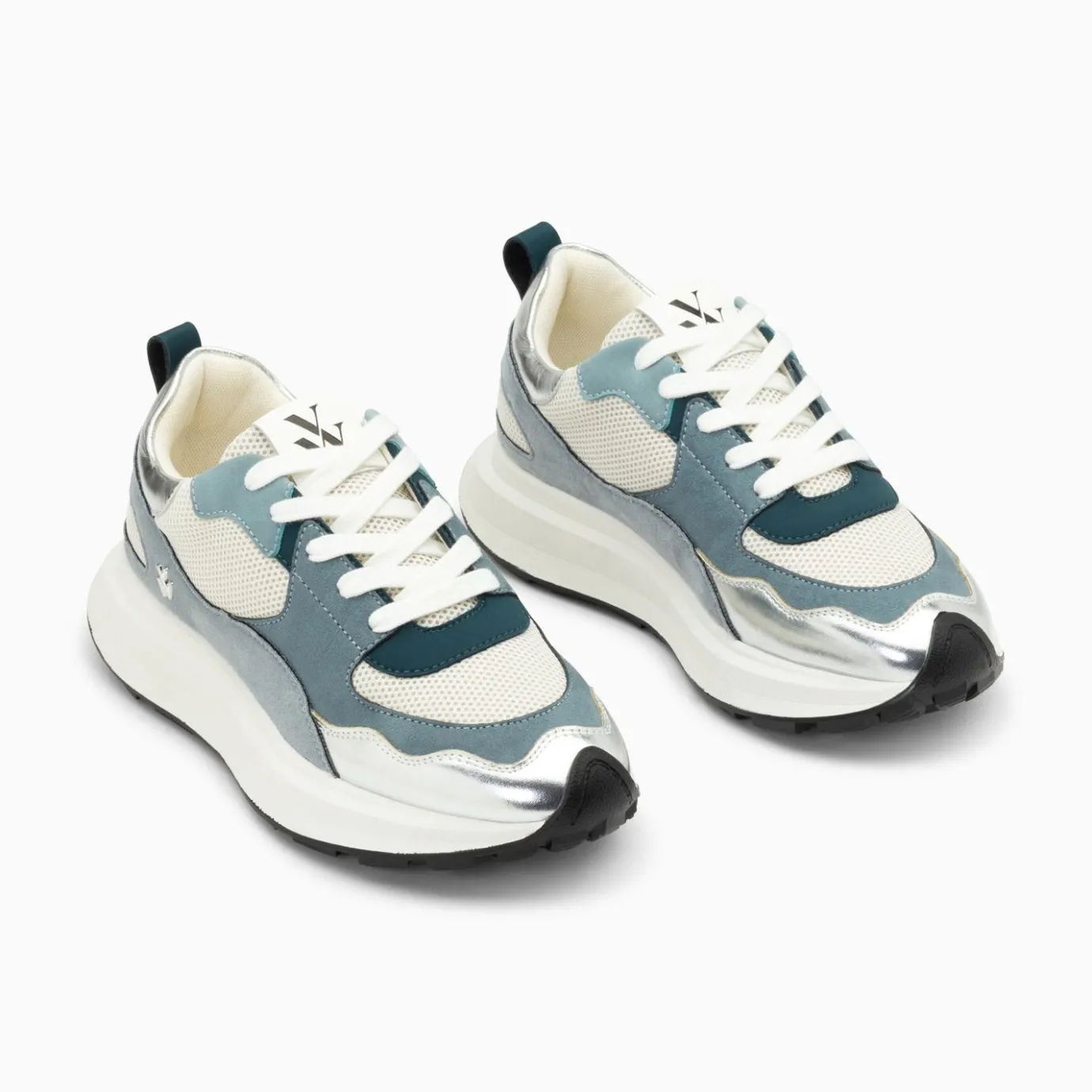 Vanessa Wu Sneakers | Baskets Alice Bleu Et Argent A Semelle Oversize