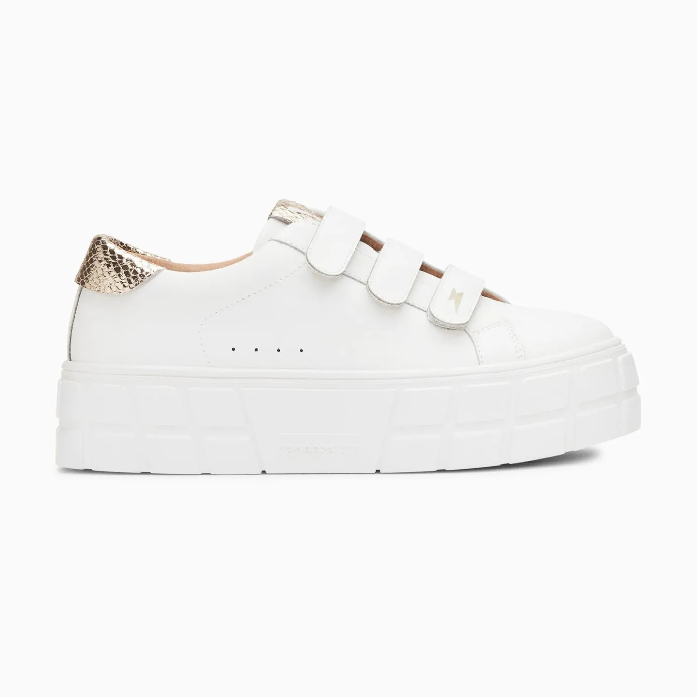Vanessa Wu Sneakers | Baskets Angela Blanc Et Or Serpent A Plateforme