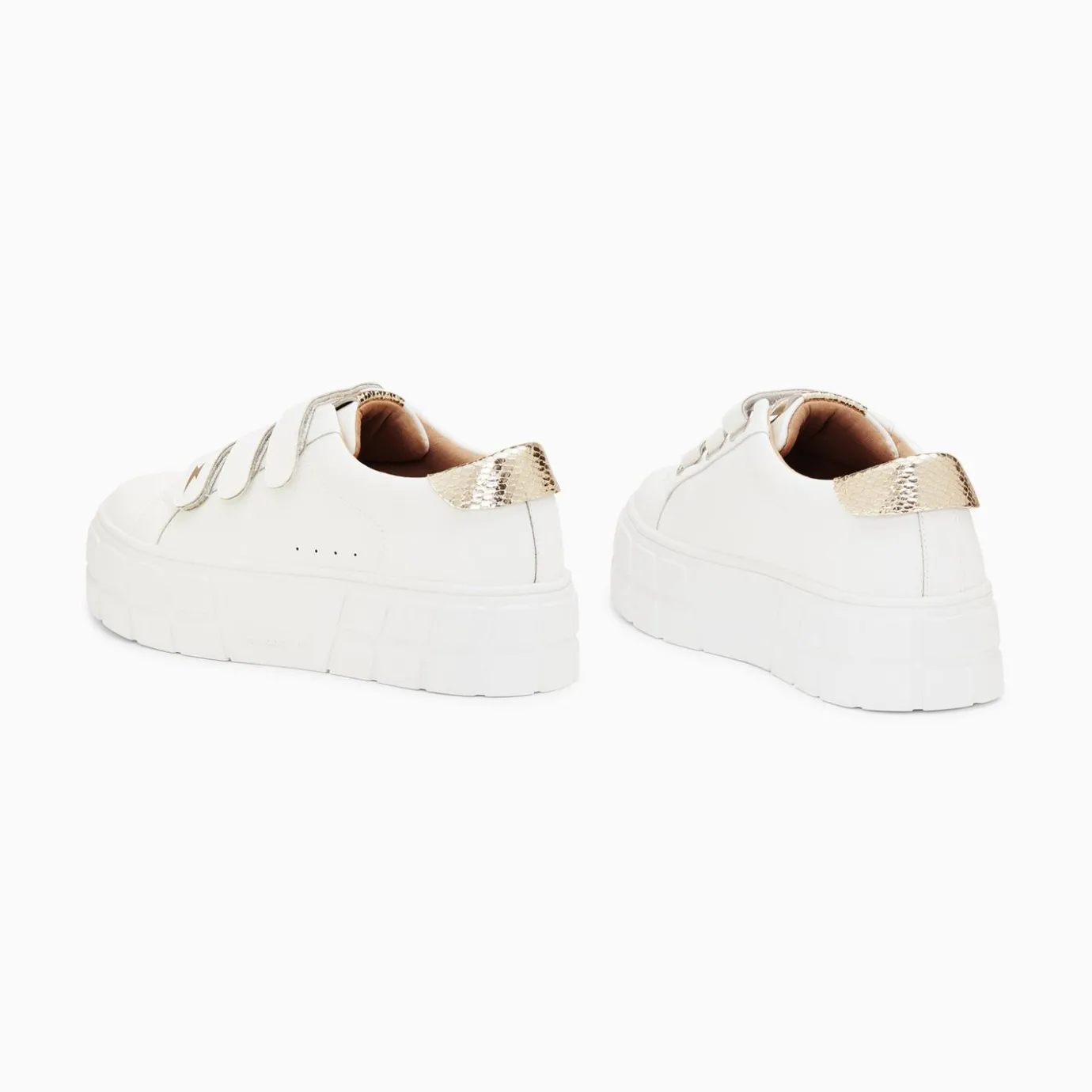 Vanessa Wu Sneakers | Baskets Angela Blanc Et Or Serpent A Plateforme