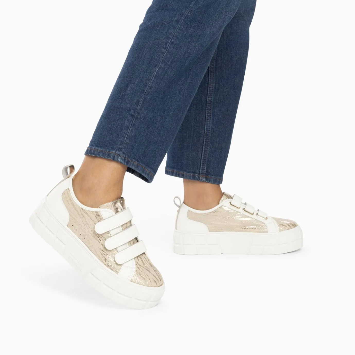 Vanessa Wu Sneakers | Baskets Bridget Beige Et Or Zebre A Plateforme