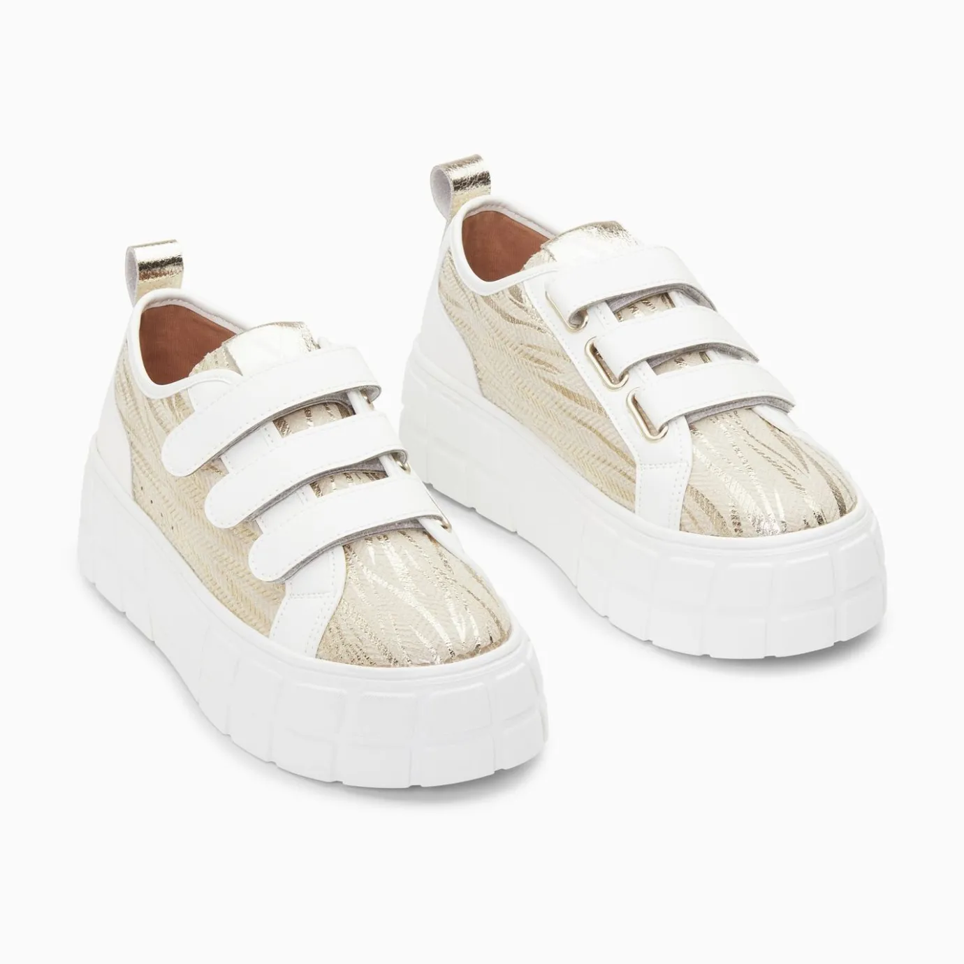 Vanessa Wu Sneakers | Baskets Bridget Beige Et Or Zebre A Plateforme