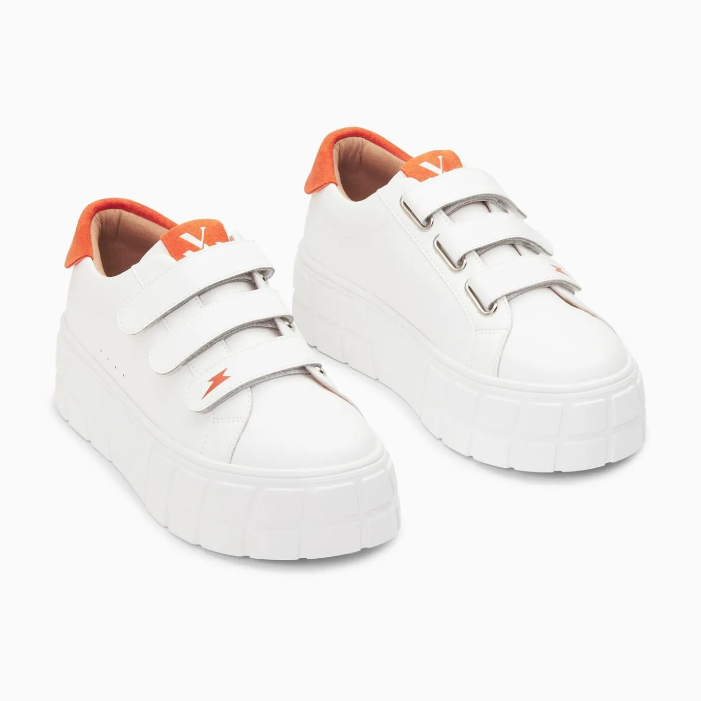 Vanessa Wu Sneakers | Baskets Coraline Blanc Et Orange A Plateforme