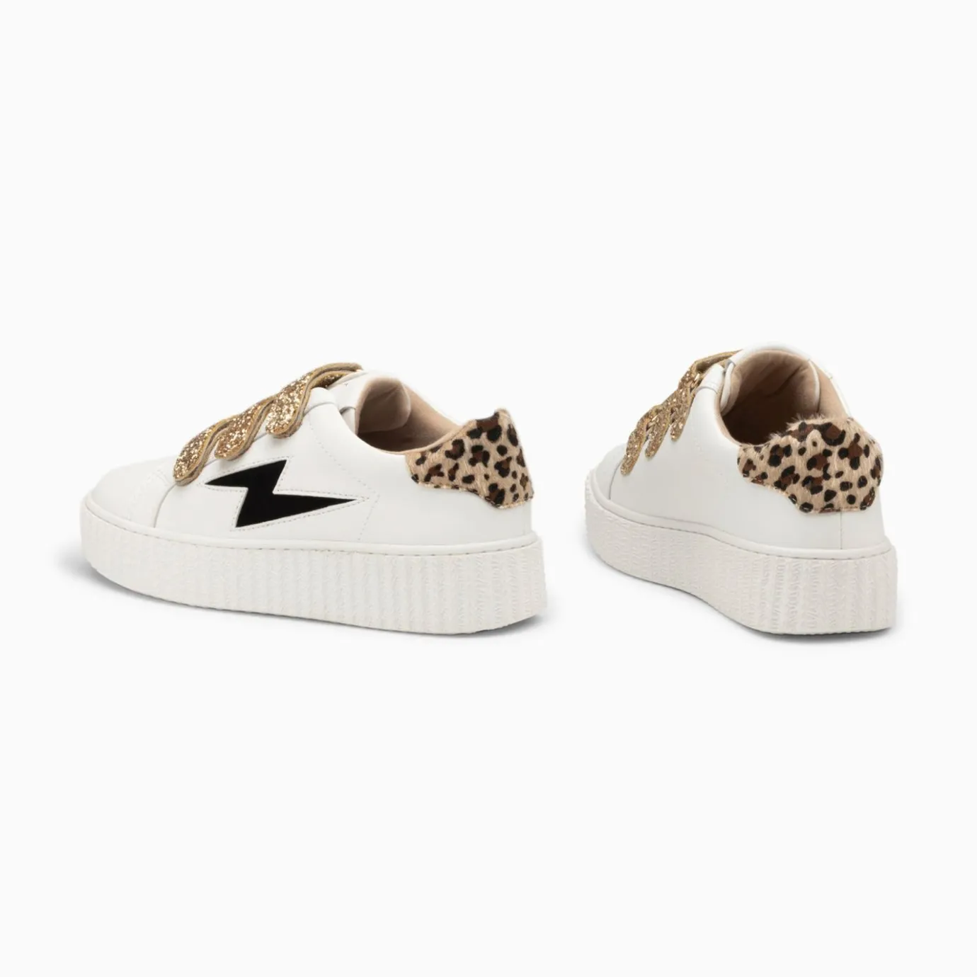 Vanessa Wu Sneakers | Baskets Eclair Angela Blanc Et Zebre A Scratchs Or