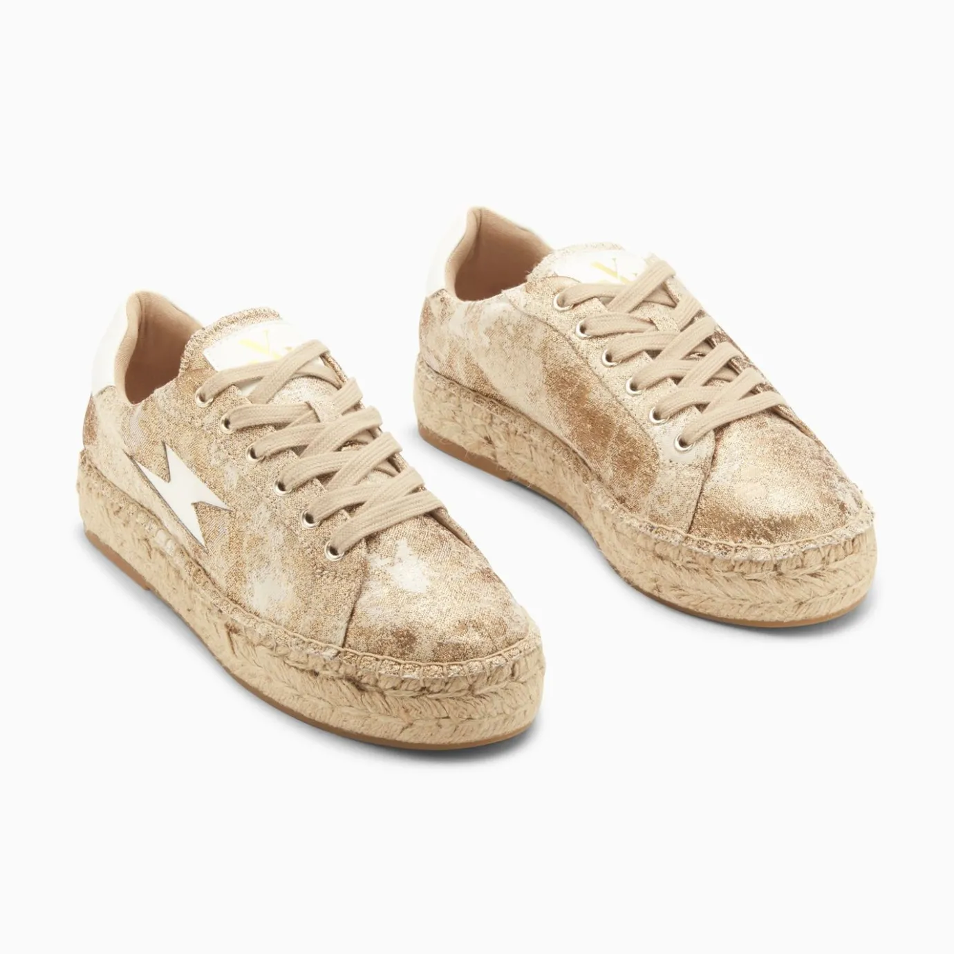 Vanessa Wu Sneakers | Baskets Eclair April Or Et Blanc A Semelle Espadrille