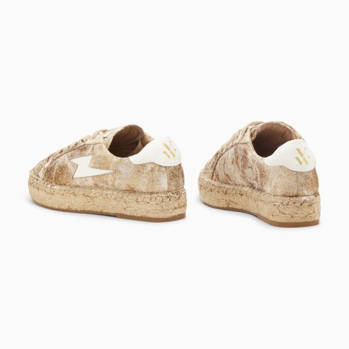 Vanessa Wu Sneakers | Baskets Eclair April Or Et Blanc A Semelle Espadrille