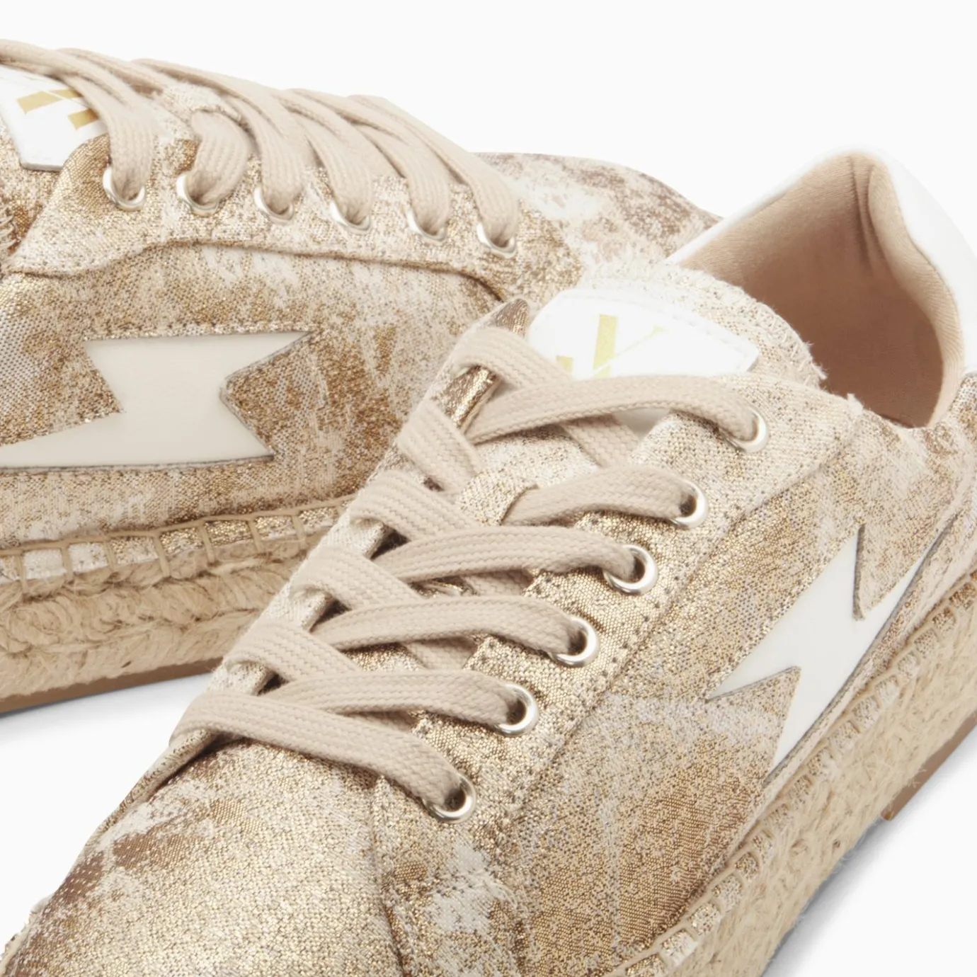 Vanessa Wu Sneakers | Baskets Eclair April Or Et Blanc A Semelle Espadrille