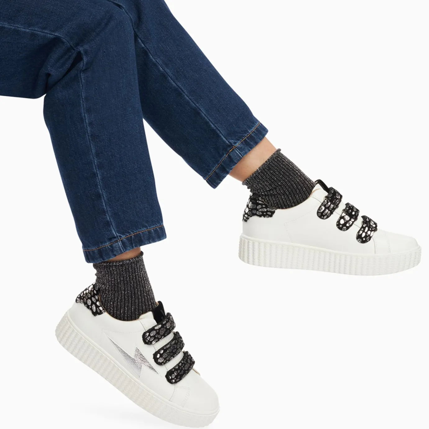 Vanessa Wu Sneakers | Baskets Eclair Daisy Blanc Et Argent A Scratchs Leopard