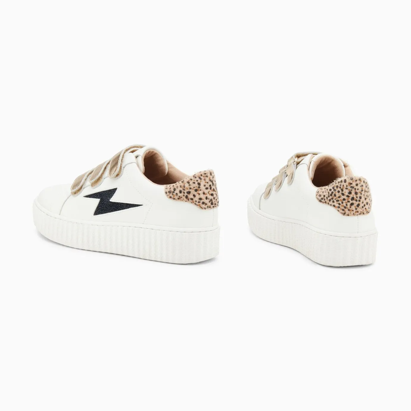 Vanessa Wu Sneakers | Baskets Eclair Darine Blanc Et Guepard A Scratchs Or