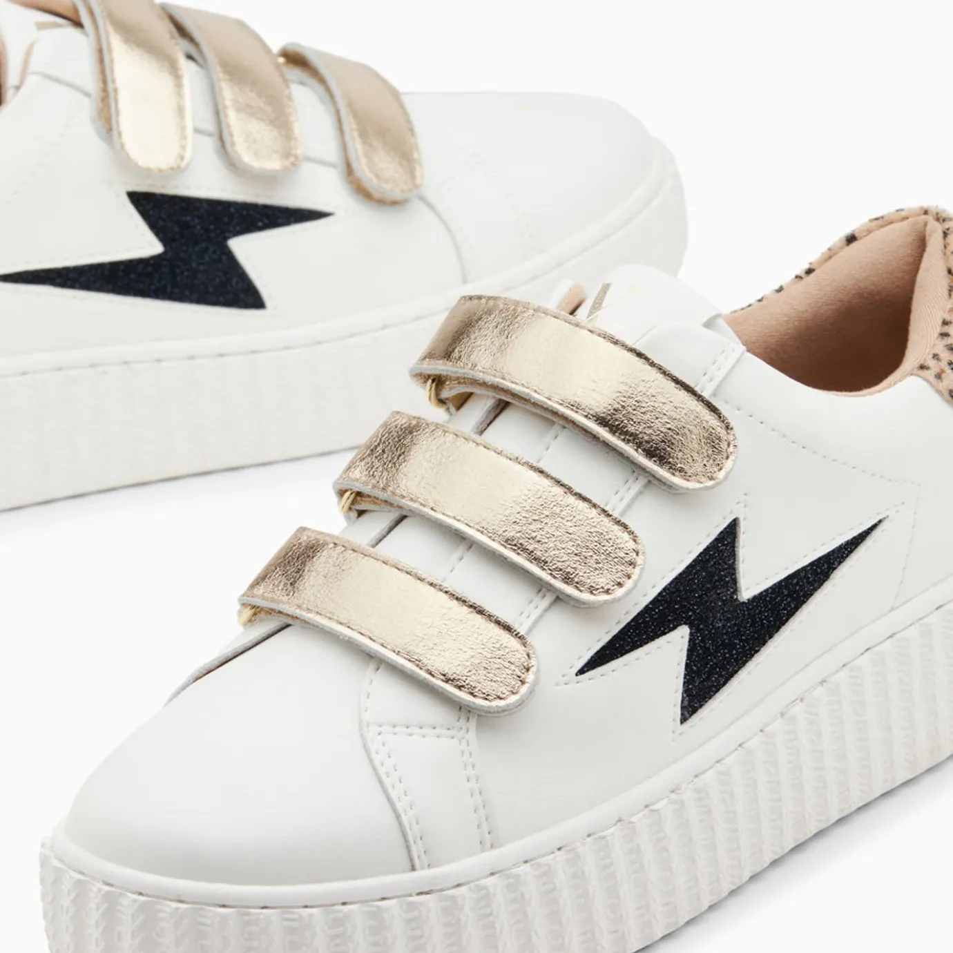 Vanessa Wu Sneakers | Baskets Eclair Darine Blanc Et Guepard A Scratchs Or