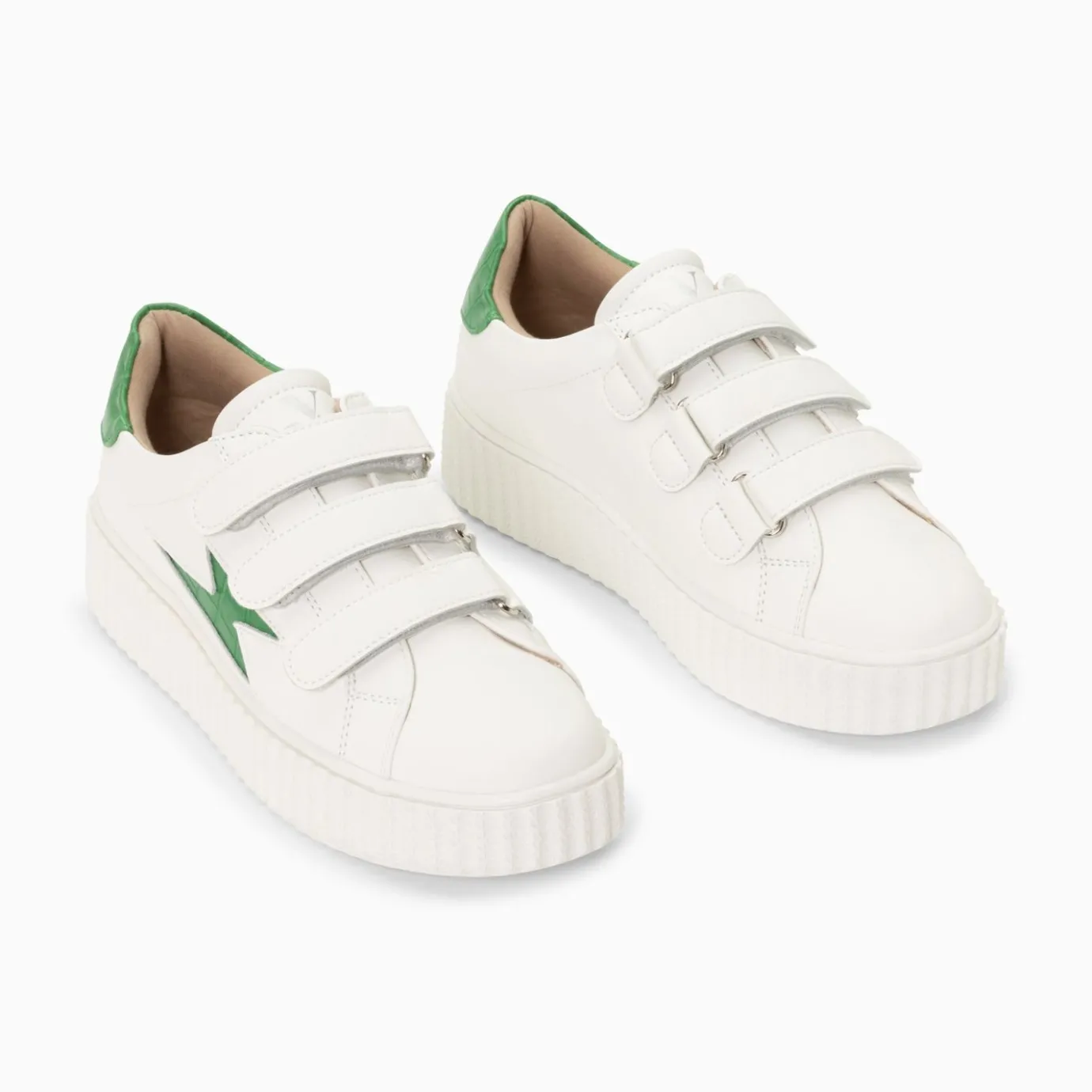 Vanessa Wu Sneakers | Baskets Eclair Elsa Blanc Et Vert Menthe Croco A Scratchs
