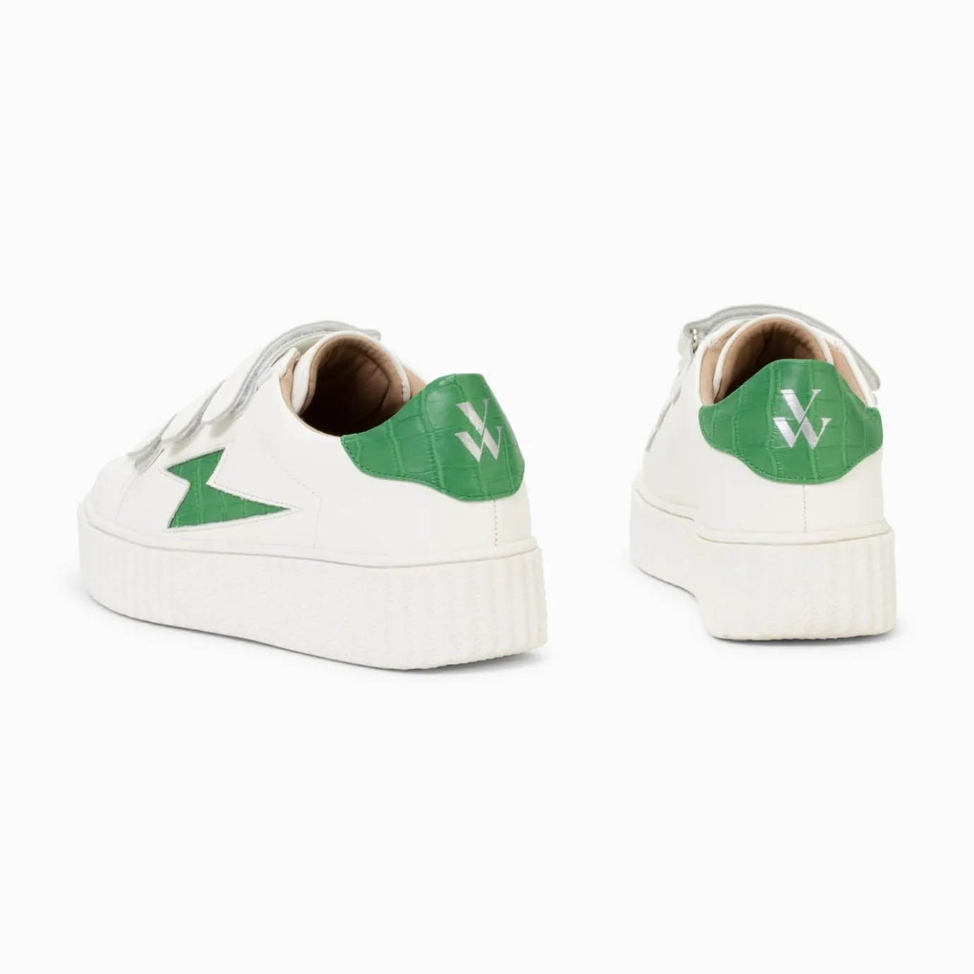 Vanessa Wu Sneakers | Baskets Eclair Elsa Blanc Et Vert Menthe Croco A Scratchs