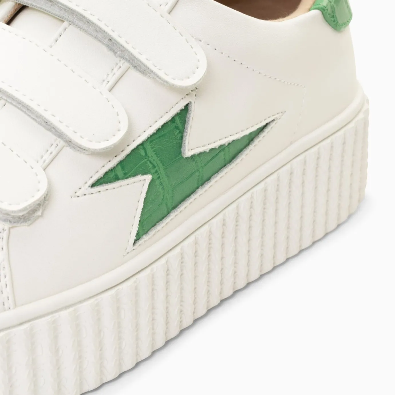 Vanessa Wu Sneakers | Baskets Eclair Elsa Blanc Et Vert Menthe Croco A Scratchs