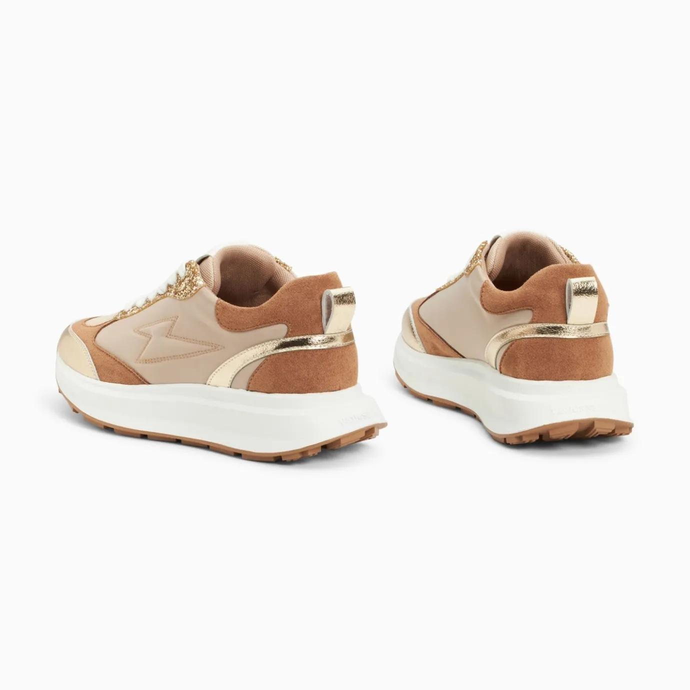 Vanessa Wu Sneakers | Baskets Eclair Esther Beige Et Or A Semelle Oversize