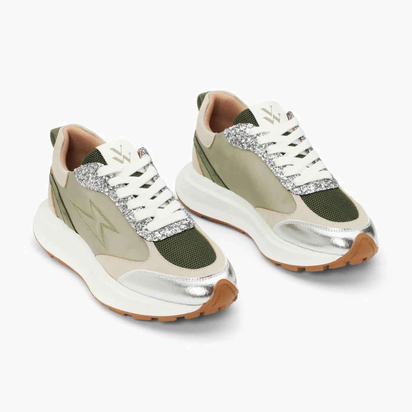 Vanessa Wu Sneakers | Baskets Eclair Esther Kaki Et Argent A Semelle Oversize