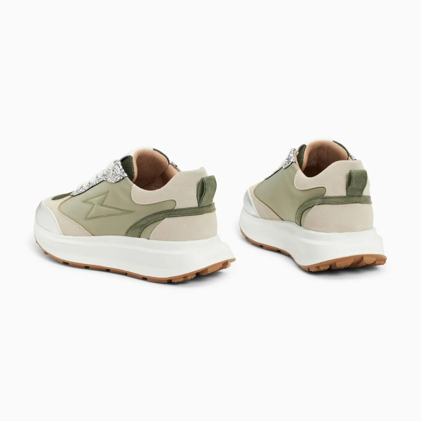 Vanessa Wu Sneakers | Baskets Eclair Esther Kaki Et Argent A Semelle Oversize