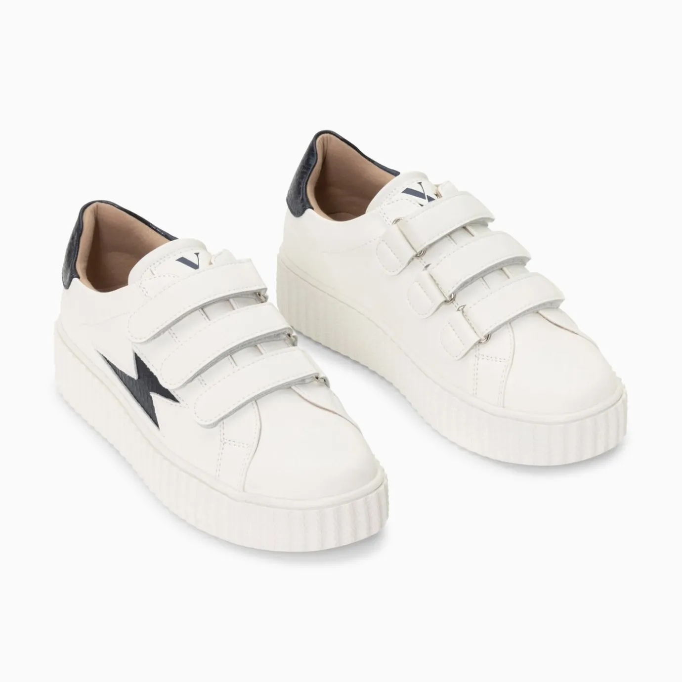 Vanessa Wu Sneakers | Baskets Eclair Eva Blanc Et Bleu Marine Serpent A Scratchs