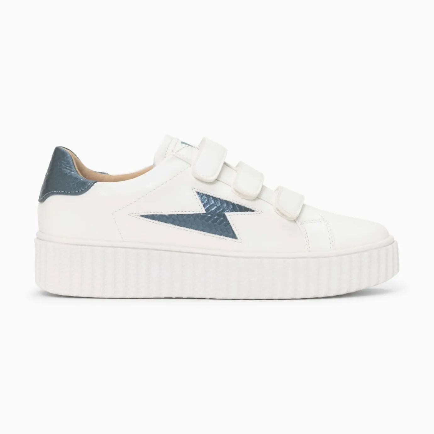 Vanessa Wu Sneakers | Baskets Eclair Eva Blanc Et Bleu Petrole Serpent A Scratchs