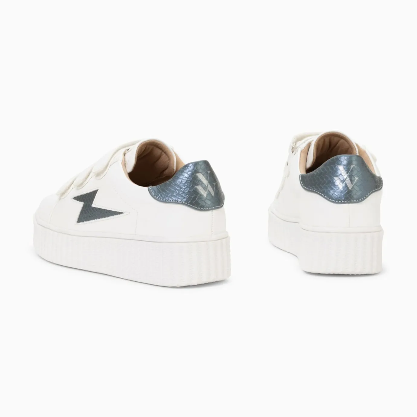 Vanessa Wu Sneakers | Baskets Eclair Eva Blanc Et Bleu Petrole Serpent A Scratchs