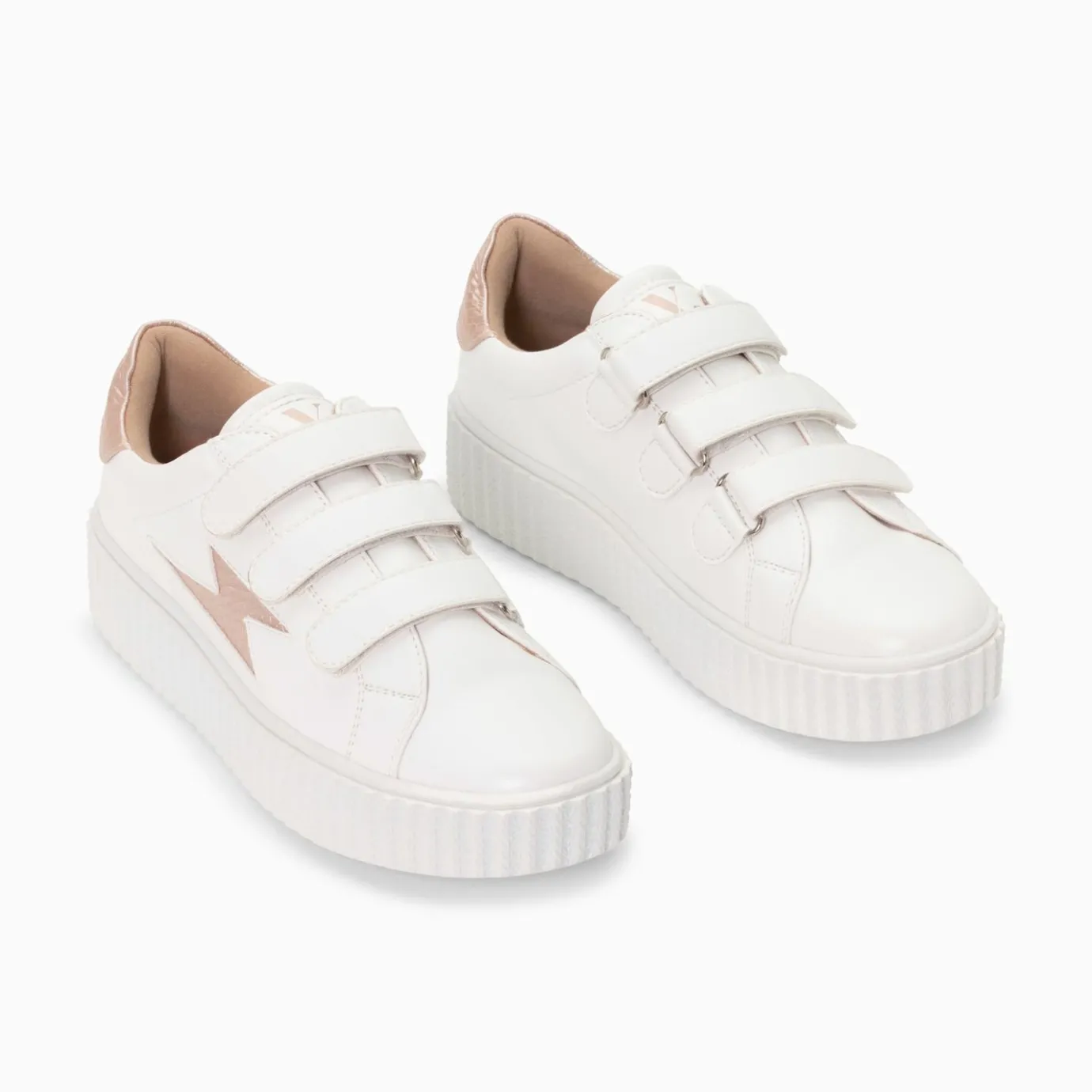 Vanessa Wu Sneakers | Baskets Eclair Eva Blanc Et Rose Gold Serpent A Scratchs