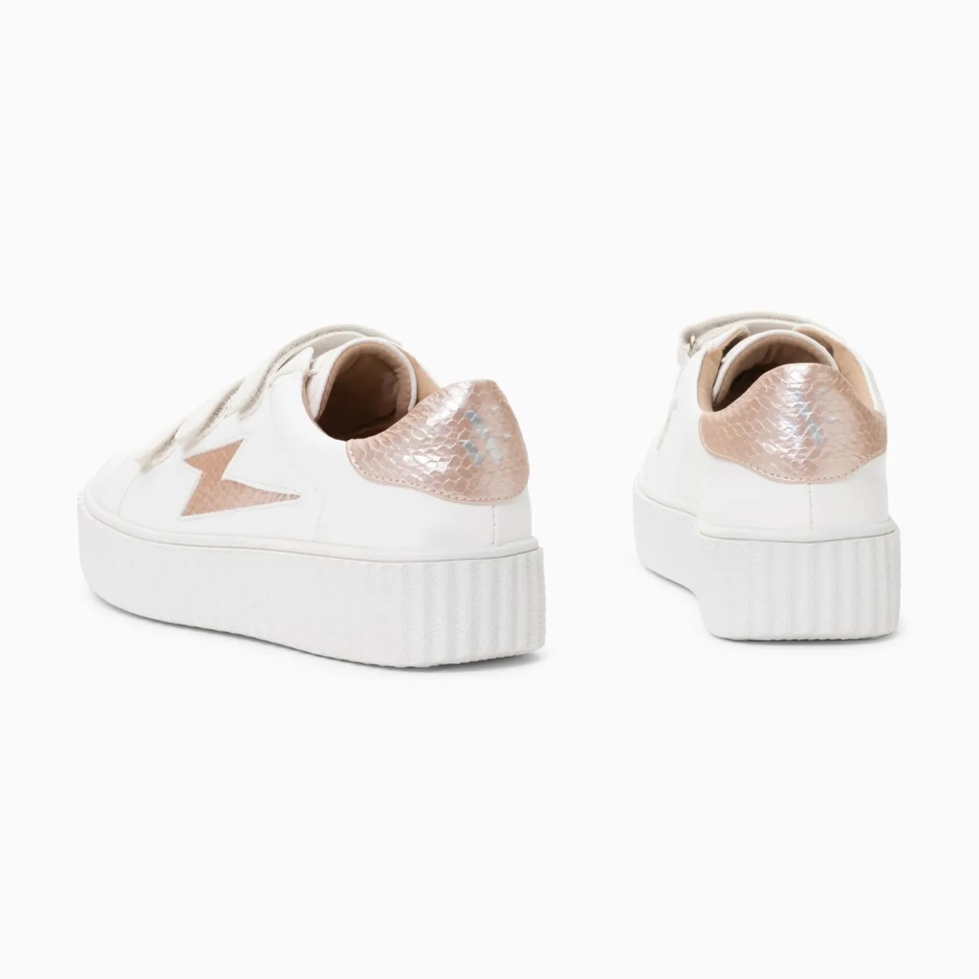 Vanessa Wu Sneakers | Baskets Eclair Eva Blanc Et Rose Gold Serpent A Scratchs