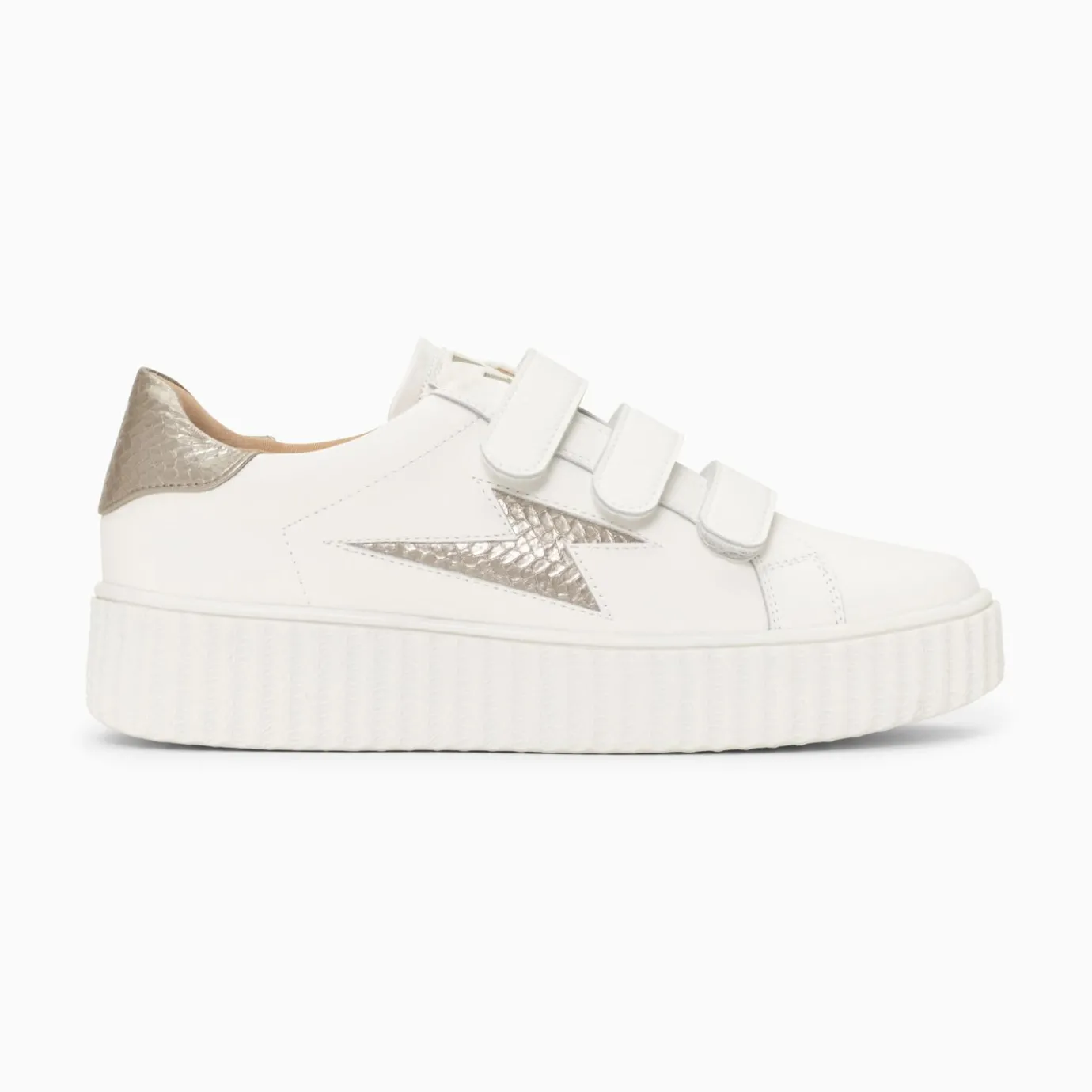 Vanessa Wu Sneakers | Baskets Eclair Eva Blanc Et Taupe Serpent A Scratchs