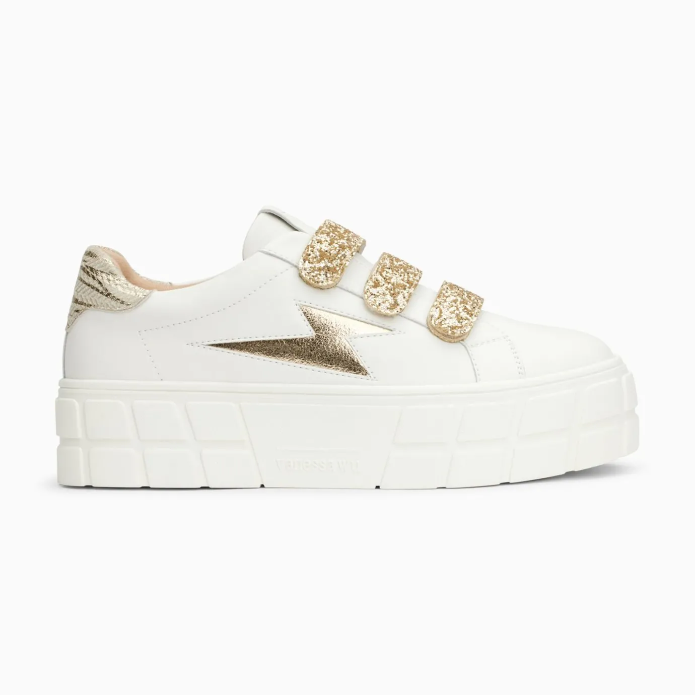 Vanessa Wu Sneakers | Baskets Eclair Eve Blanc Et Or A Plateforme