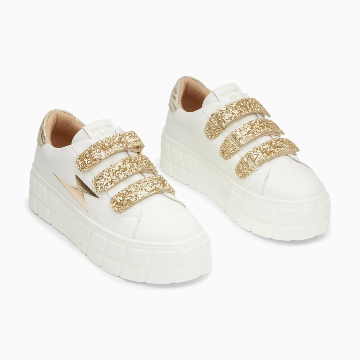 Vanessa Wu Sneakers | Baskets Eclair Eve Blanc Et Or A Plateforme