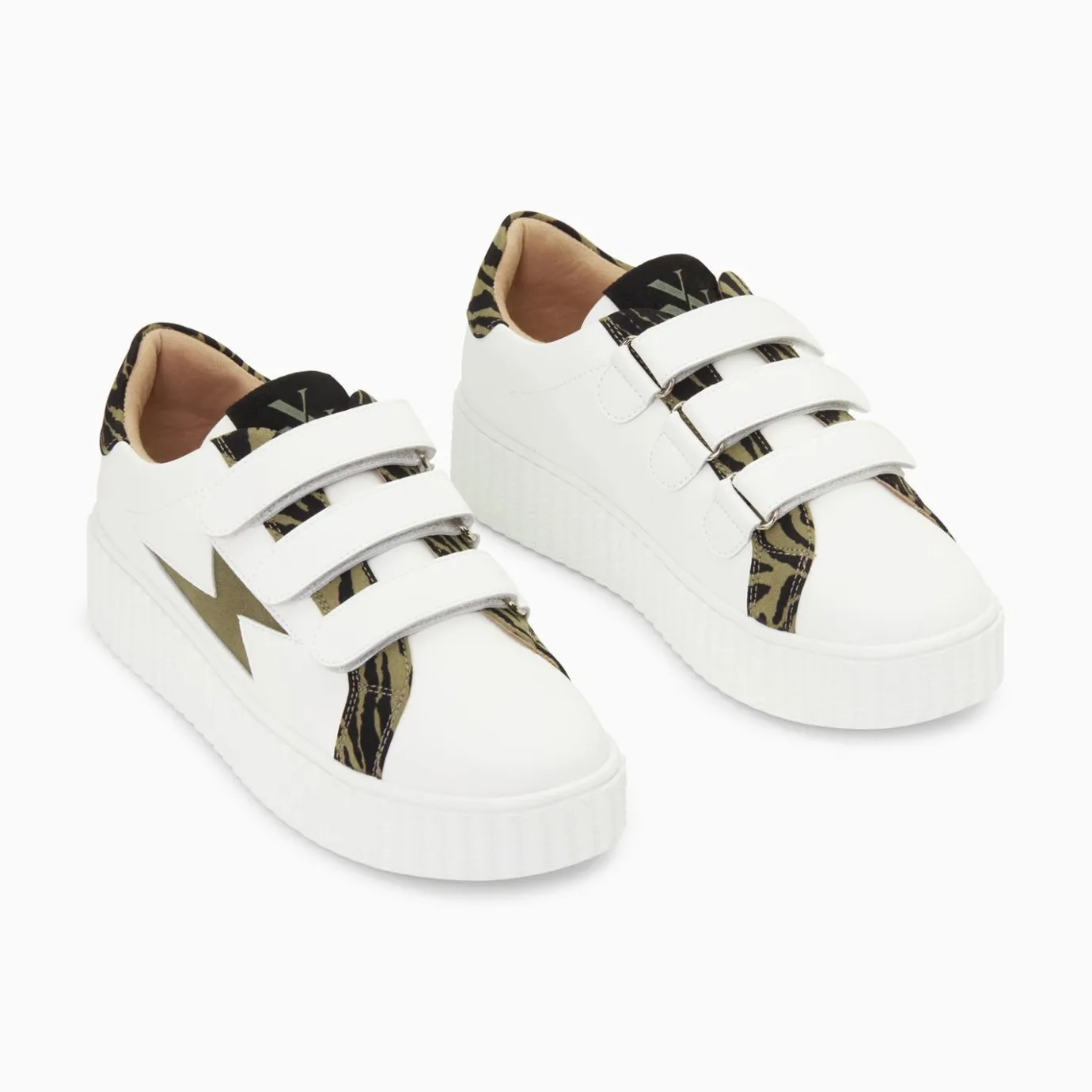 Vanessa Wu Sneakers | Baskets Eclair Ingrid Blanc Et Kaki Imprime Zebre A Scratchs
