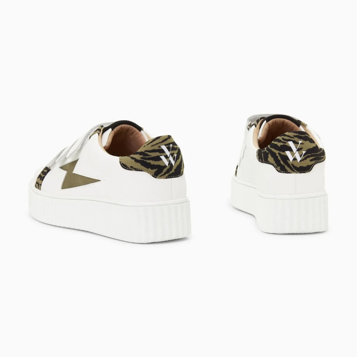 Vanessa Wu Sneakers | Baskets Eclair Ingrid Blanc Et Kaki Imprime Zebre A Scratchs
