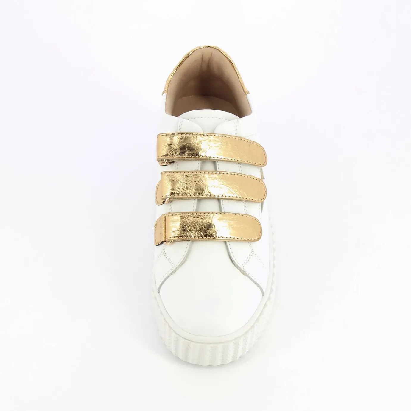 Vanessa Wu Sneakers | Baskets Eclair Jane Blanches En Cuir A Scratchs Or