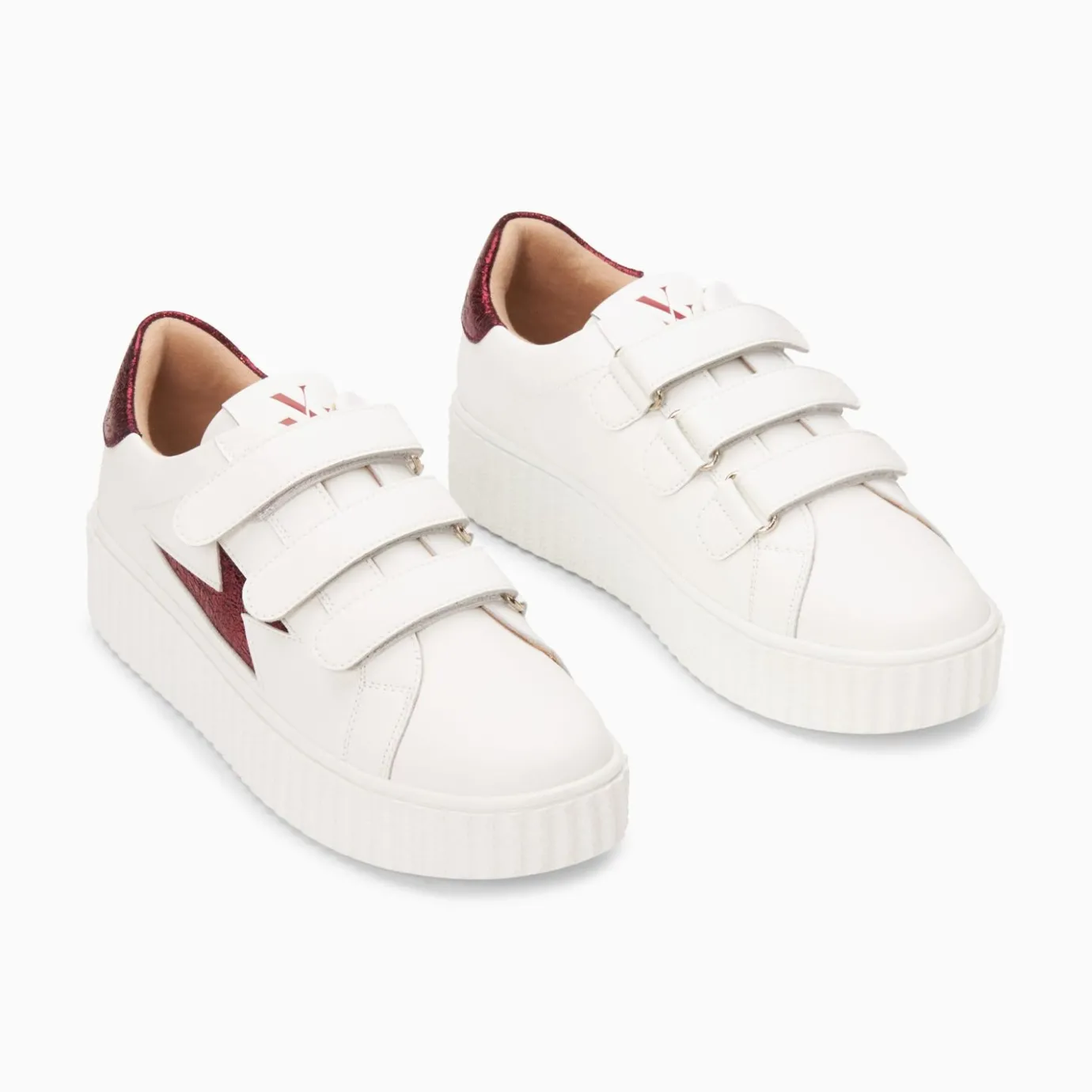 Vanessa Wu Sneakers | Baskets Eclair Kim Blanc Et Bordeaux Metallise A Scratchs