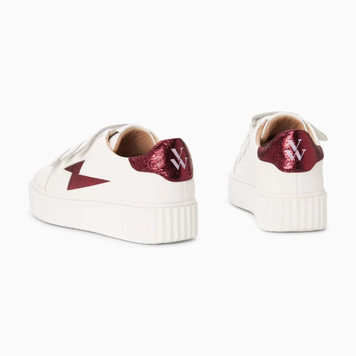 Vanessa Wu Sneakers | Baskets Eclair Kim Blanc Et Bordeaux Metallise A Scratchs