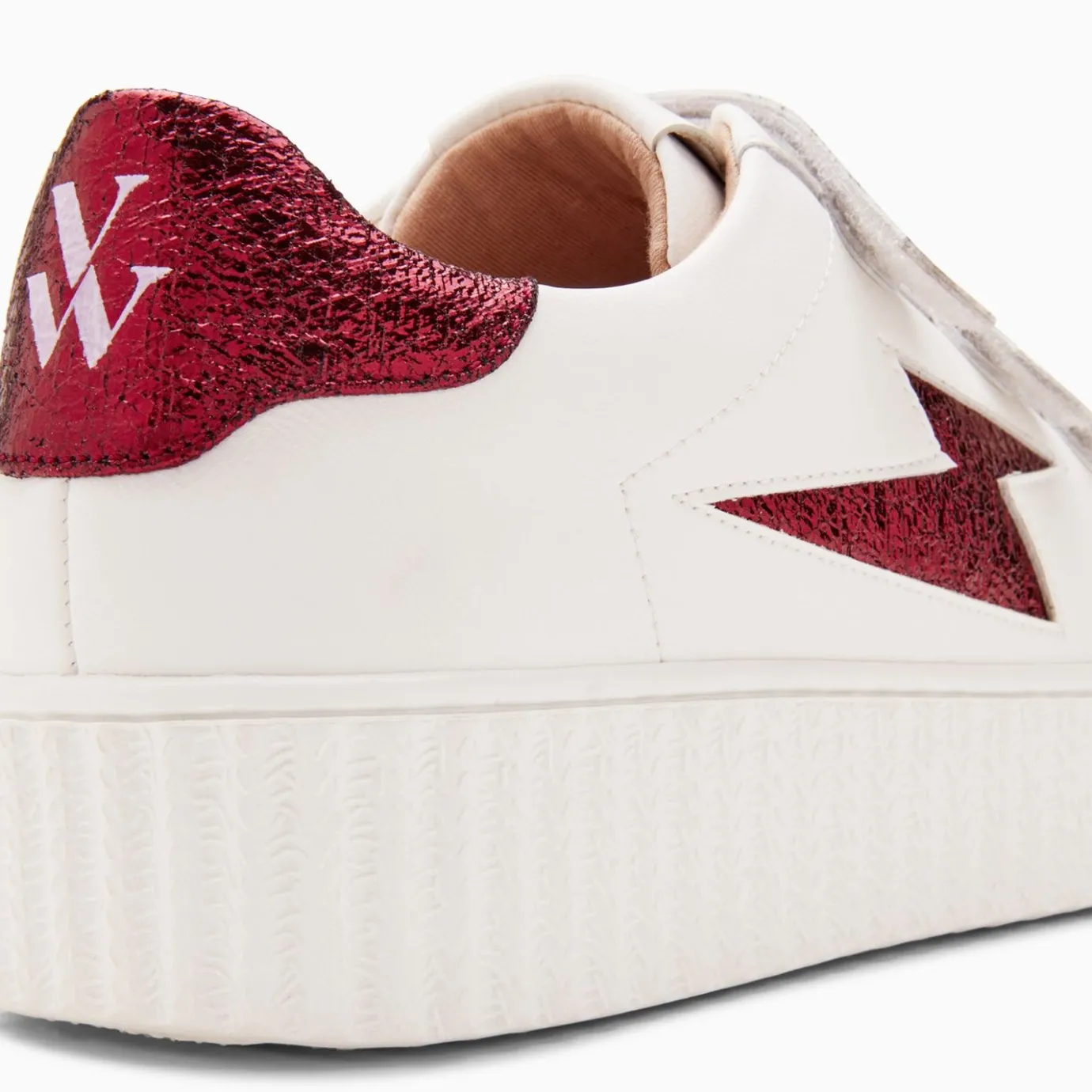 Vanessa Wu Sneakers | Baskets Eclair Kim Blanc Et Bordeaux Metallise A Scratchs