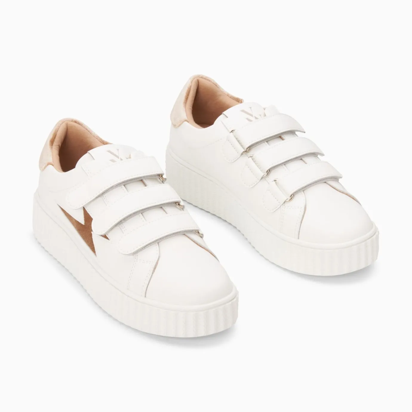 Vanessa Wu Sneakers | Baskets Eclair Kim Blanc Et Bronze Effet Velours A Scratchs
