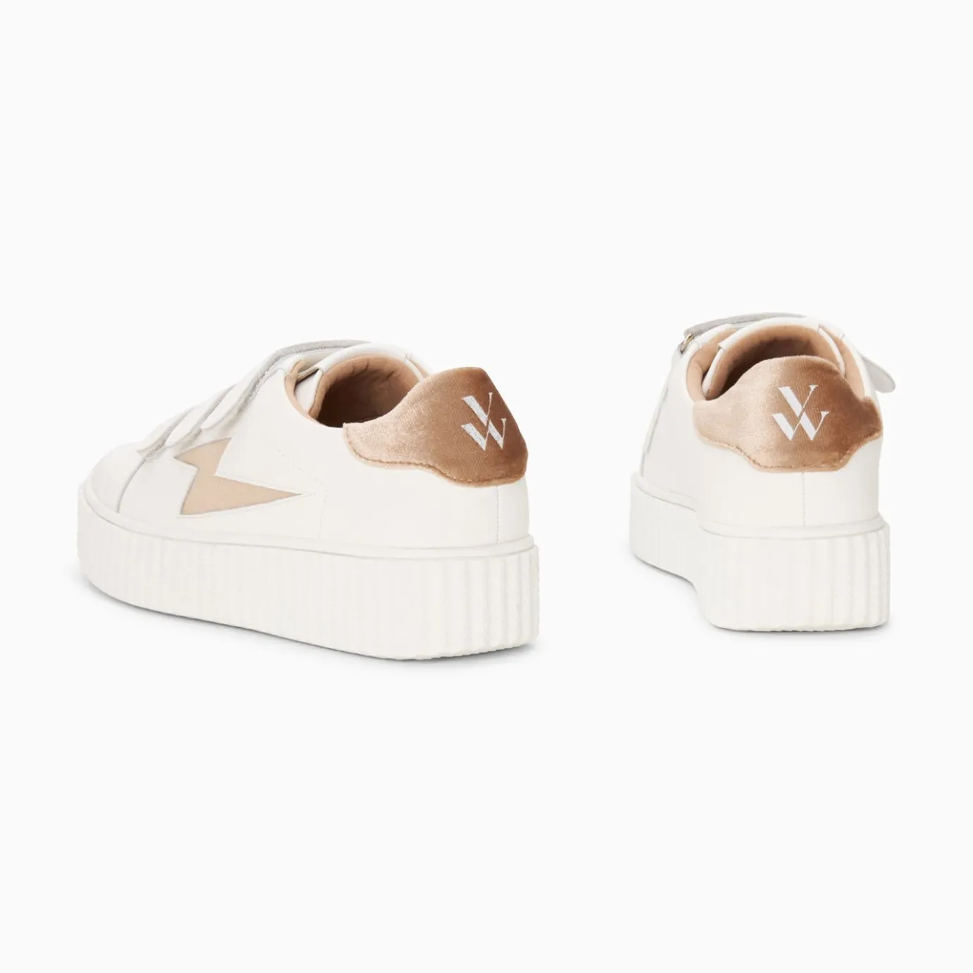 Vanessa Wu Sneakers | Baskets Eclair Kim Blanc Et Bronze Effet Velours A Scratchs