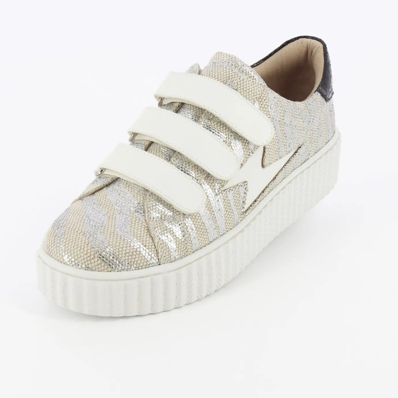 Vanessa Wu Sneakers | Baskets Eclair Lindsey Effet Toile De Jute Beige Et Argent