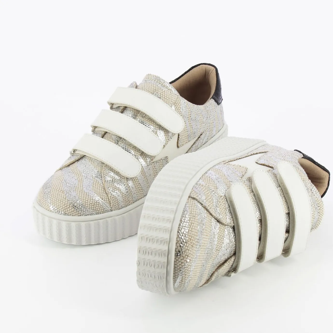 Vanessa Wu Sneakers | Baskets Eclair Lindsey Effet Toile De Jute Beige Et Argent