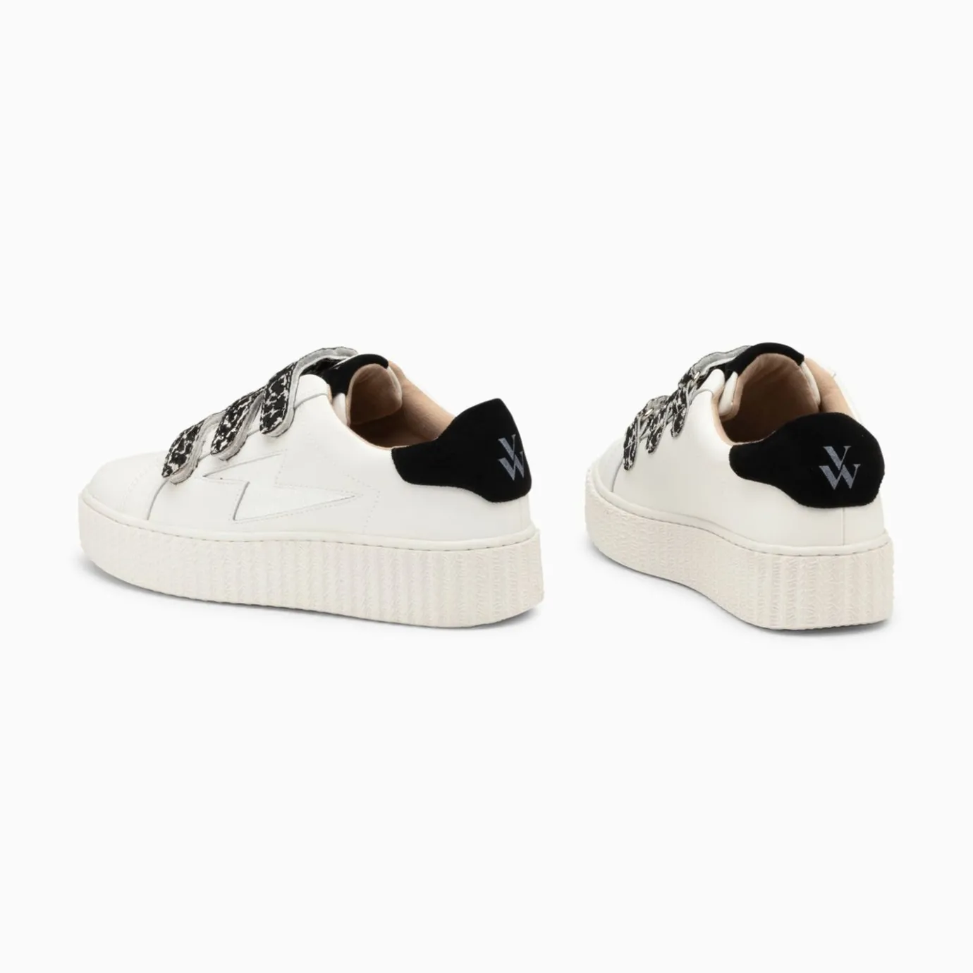 Vanessa Wu Sneakers | Baskets Eclair Lyanna Blanc Et Argent A Scratchs Leopard Noirs