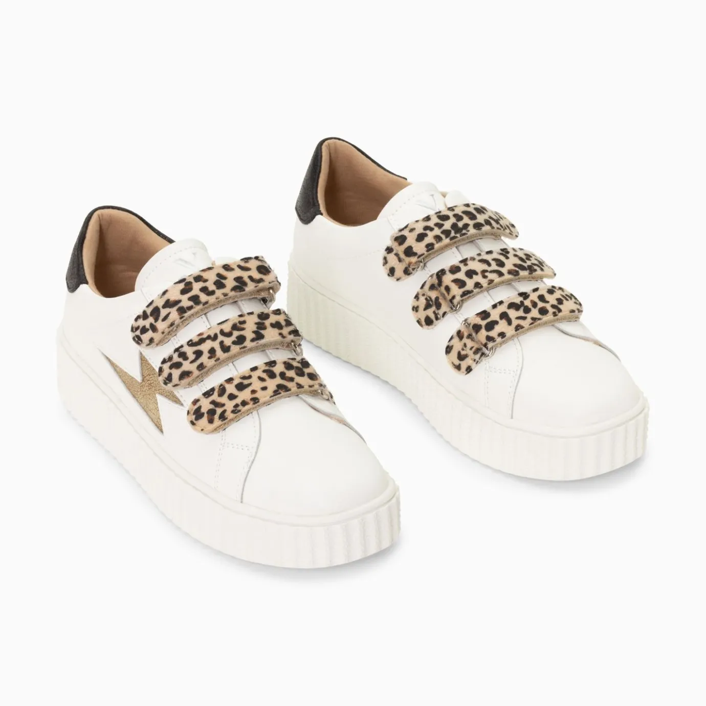 Vanessa Wu Sneakers | Baskets Eclair Maggie Blanc Et Or A Scratchs Leopard