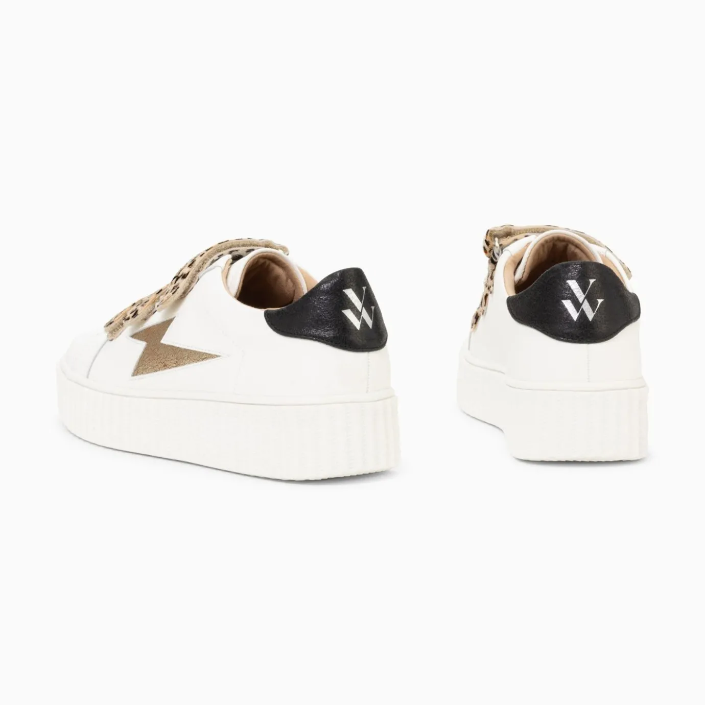 Vanessa Wu Sneakers | Baskets Eclair Maggie Blanc Et Or A Scratchs Leopard