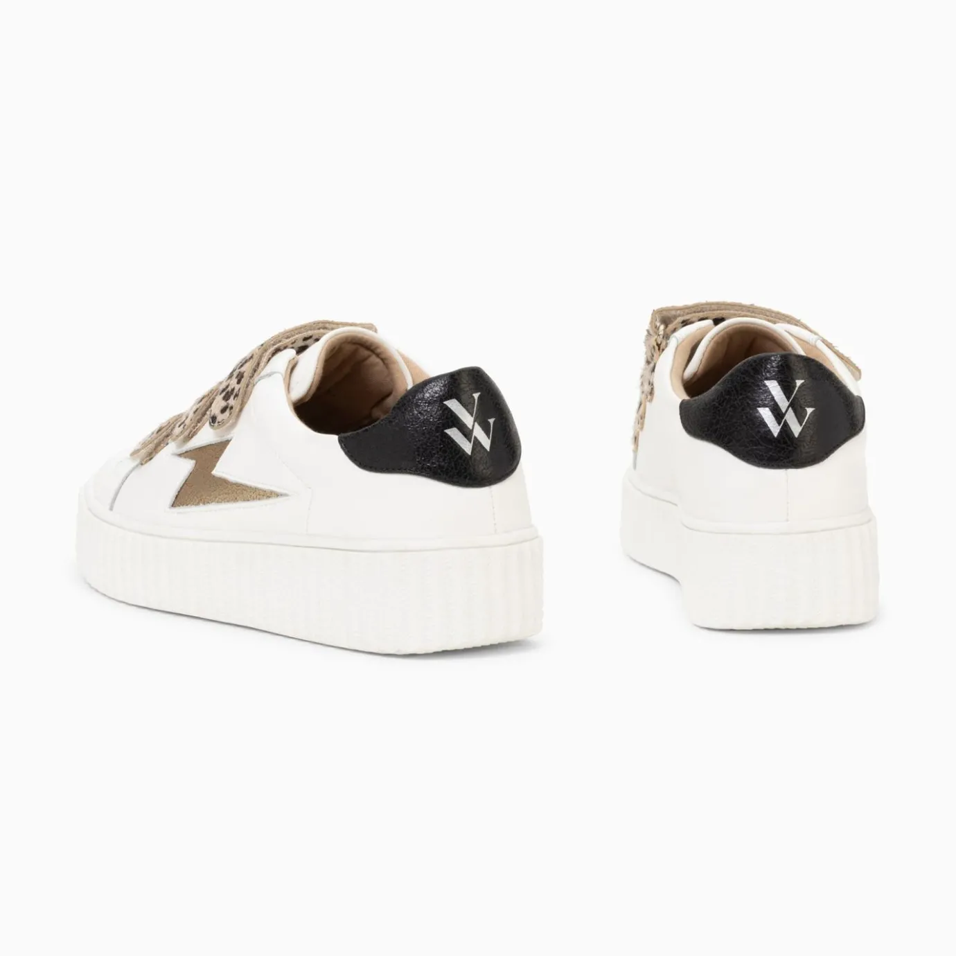 Vanessa Wu Sneakers | Baskets Eclair Maggie-Jane Blanc Et Or En Cuir A Scratchs Leopard
