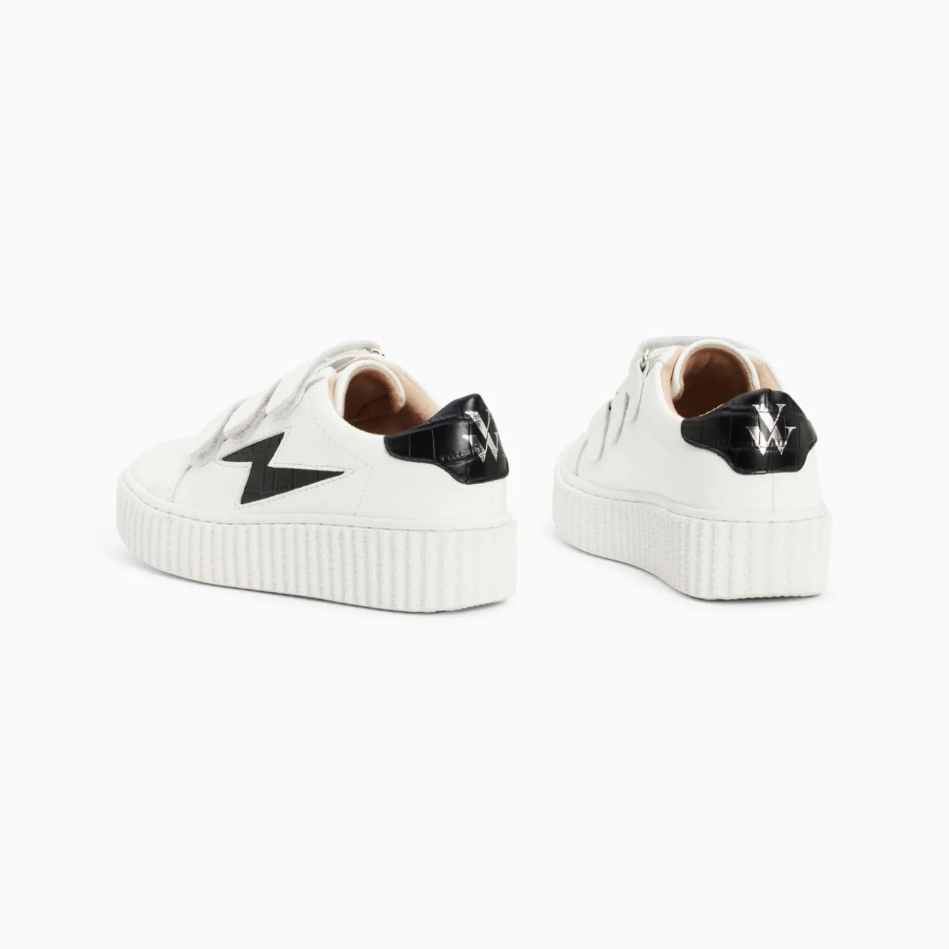 Vanessa Wu Sneakers | Baskets Eclair Mini Elsa Blanc Et Noir Croco A Scratchs