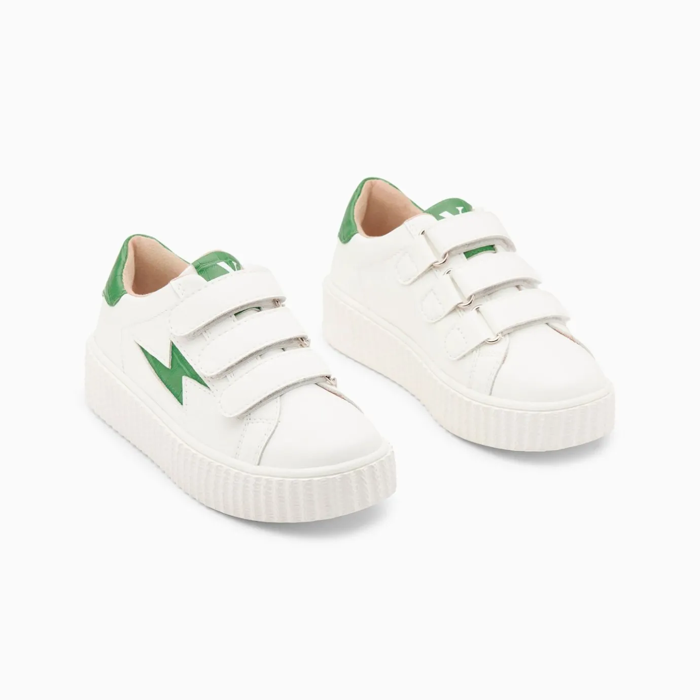Vanessa Wu Sneakers | Baskets Eclair Mini Elsa Blanc Et Vert Menthe Croco A Scratchs