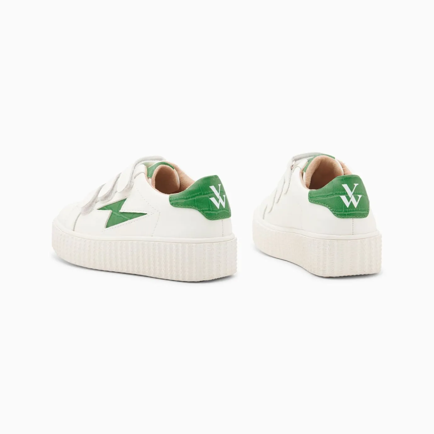 Vanessa Wu Sneakers | Baskets Eclair Mini Elsa Blanc Et Vert Menthe Croco A Scratchs