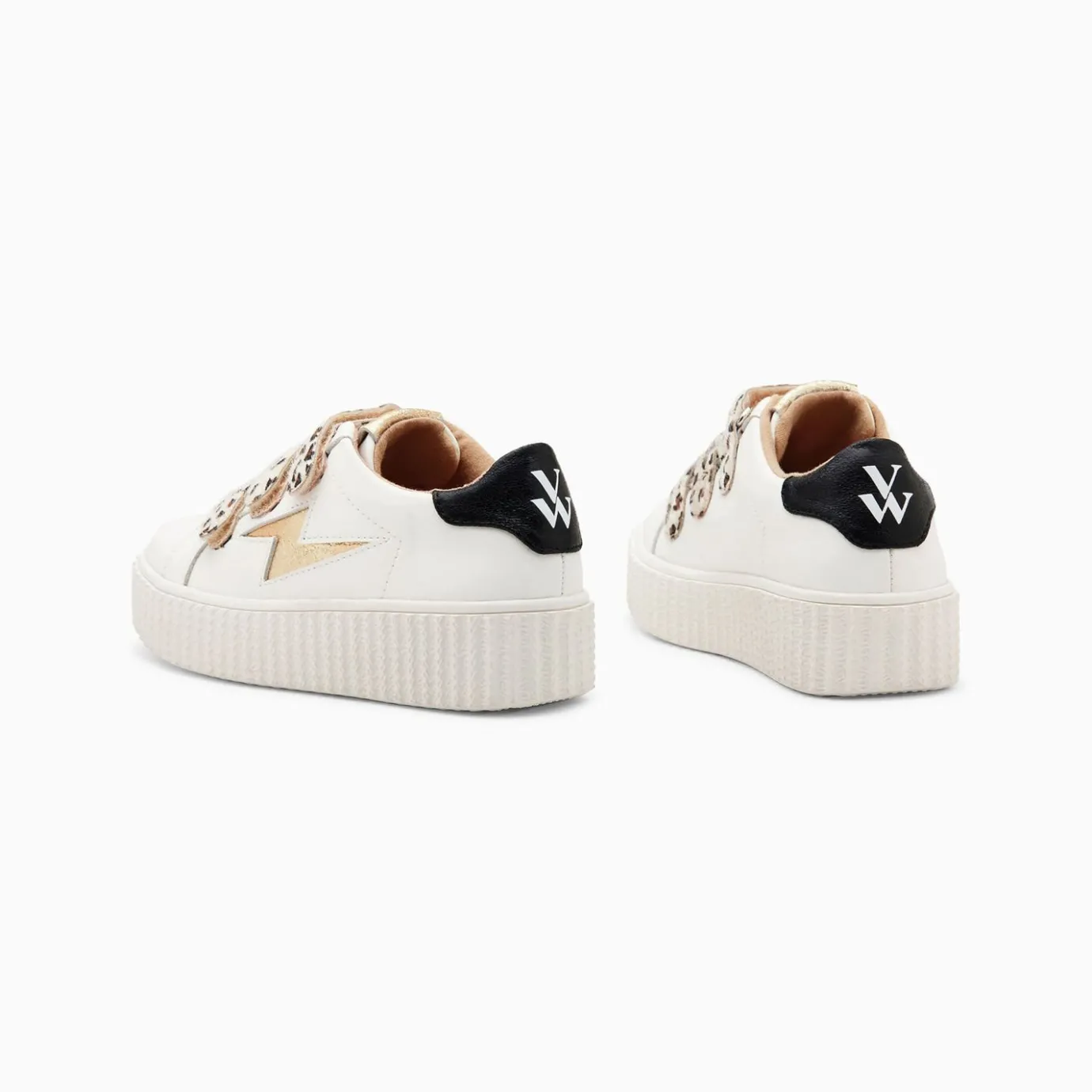 Vanessa Wu Sneakers | Baskets Eclair Mini Maggie Blanc Et Or A Scratchs Leopard