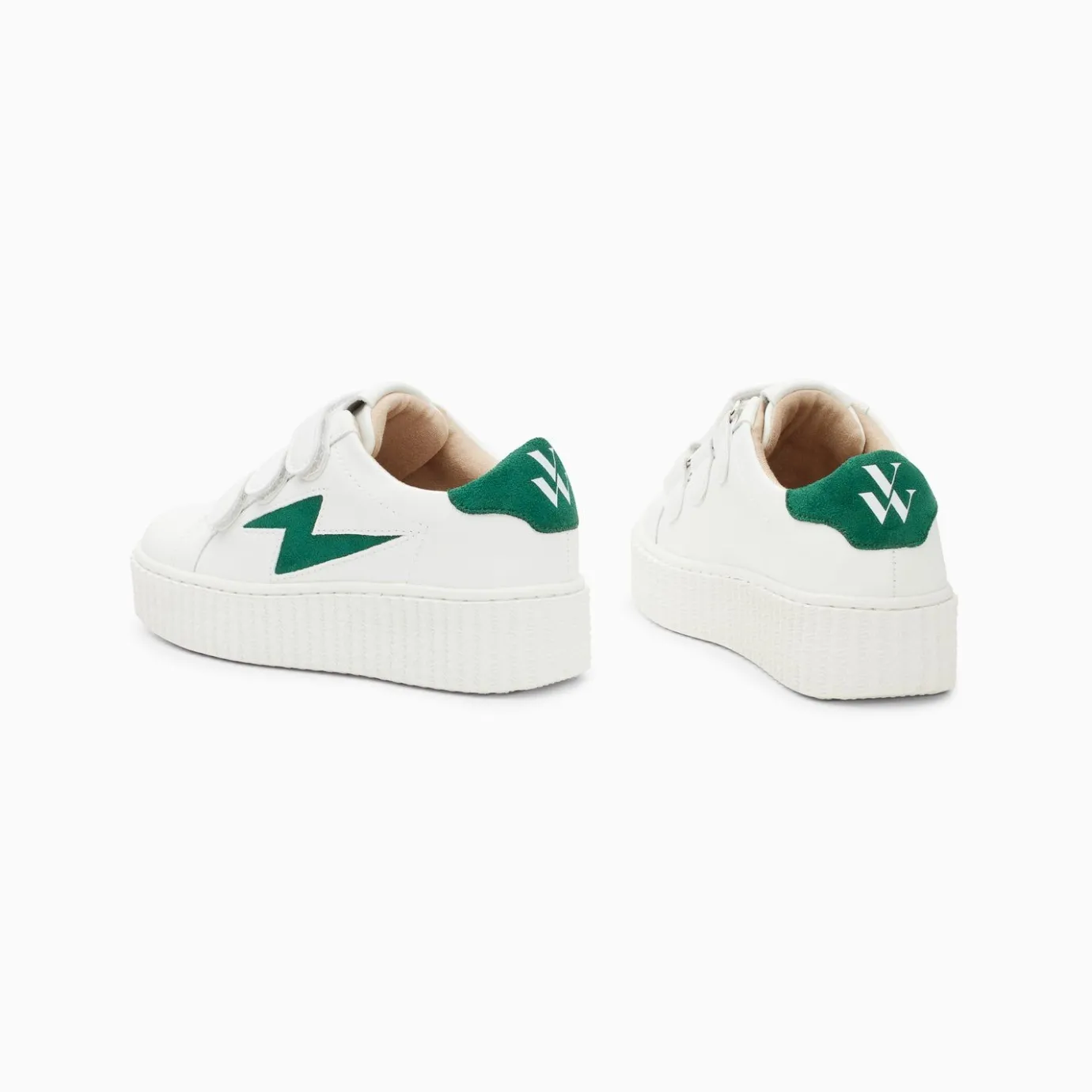 Vanessa Wu Sneakers | Baskets Eclair Mini Vicky Blanc Et Vert Sapin A Scratchs