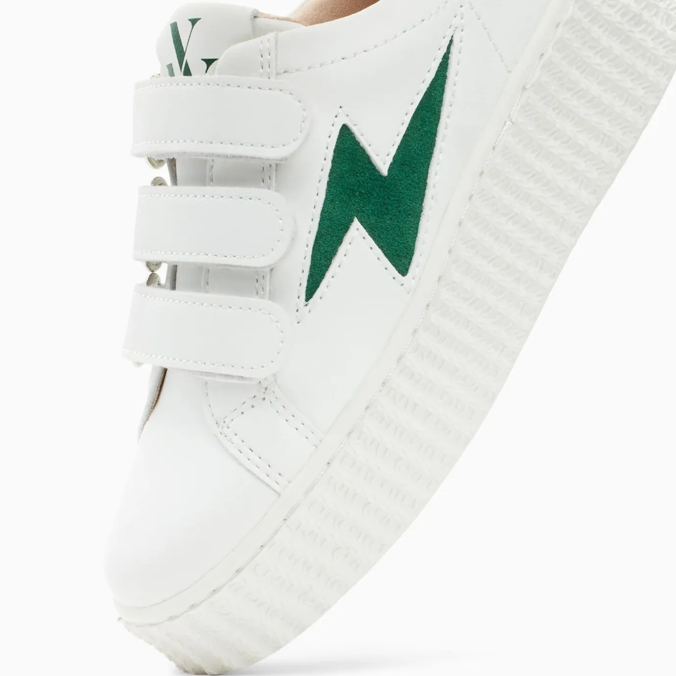 Vanessa Wu Sneakers | Baskets Eclair Mini Vicky Blanc Et Vert Sapin A Scratchs