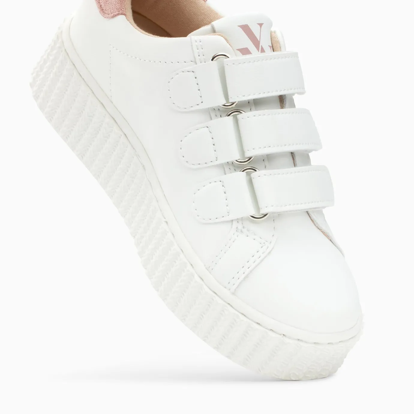 Vanessa Wu Sneakers | Baskets Eclair Mini Vicky Blanc Et Vieux Rose A Scratchs