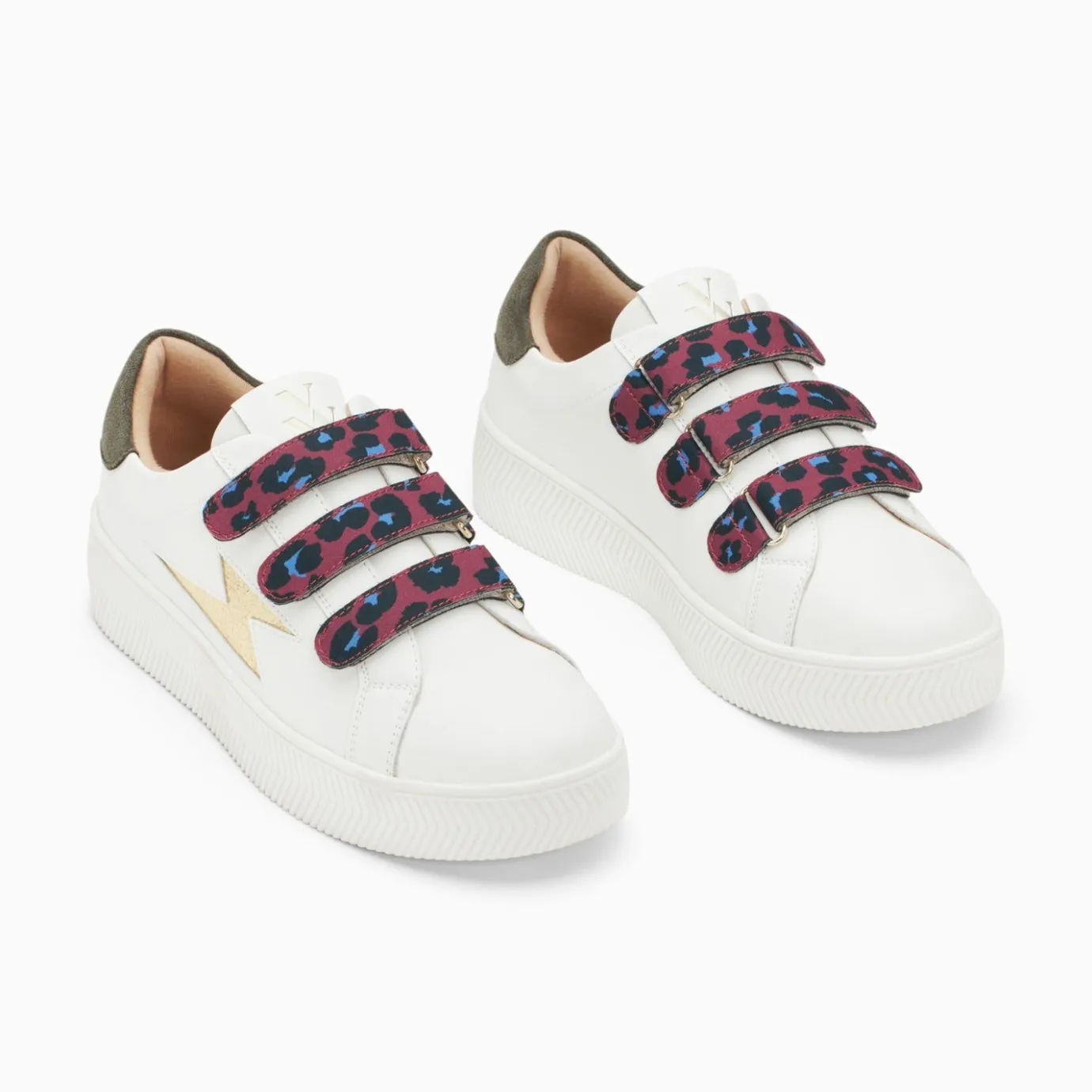 Vanessa Wu Sneakers | Baskets Eclair Noura Blanc Et Or A Scratchs Leopard